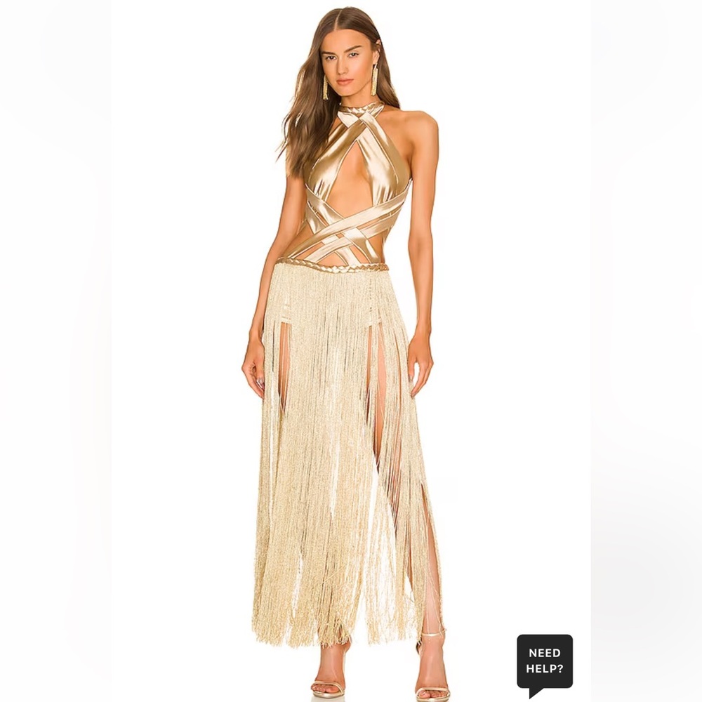 Glamorous Gold Backless Fringe Dress